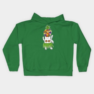 Hawaiian Dancer Cat With Tropical Fruit Hat Kids Hoodie